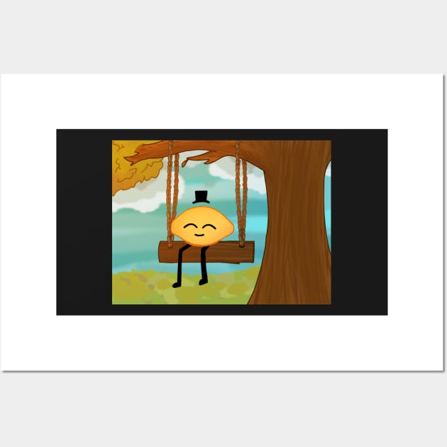 Gribby the Lemon Guy on a Swing Wall Art by blue1983